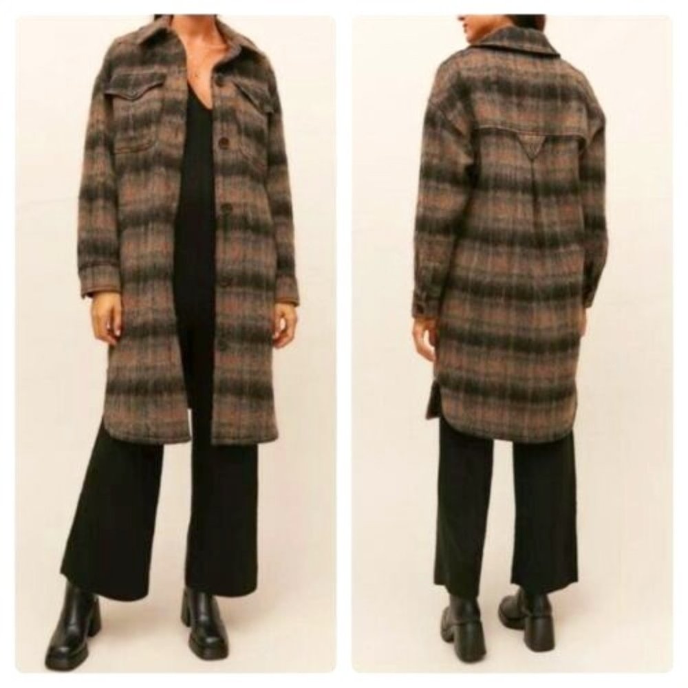 7 For All Mankind Plaid Brushed Coat Shacket